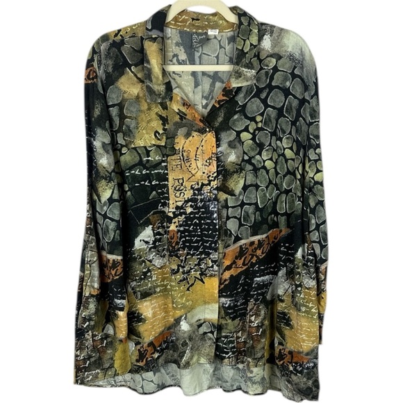 Simply Arts by Dolcezza Graphic Artistic Long Sleeve Tunic Blouse Size XXL - Picture 1 of 14